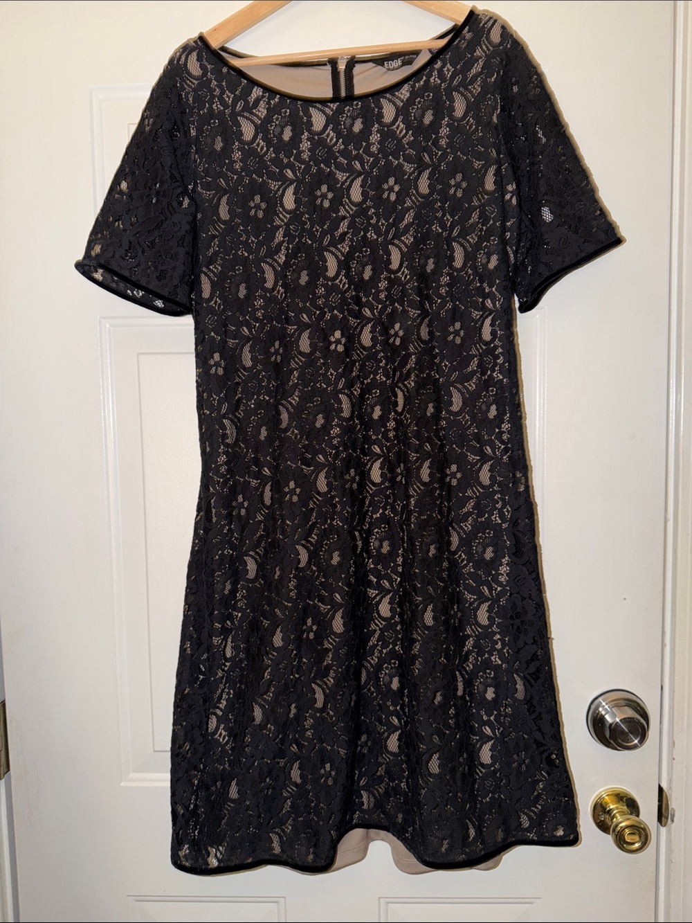 Edge Black Lace Midi Dress with Nude Underlay. Sz 20W